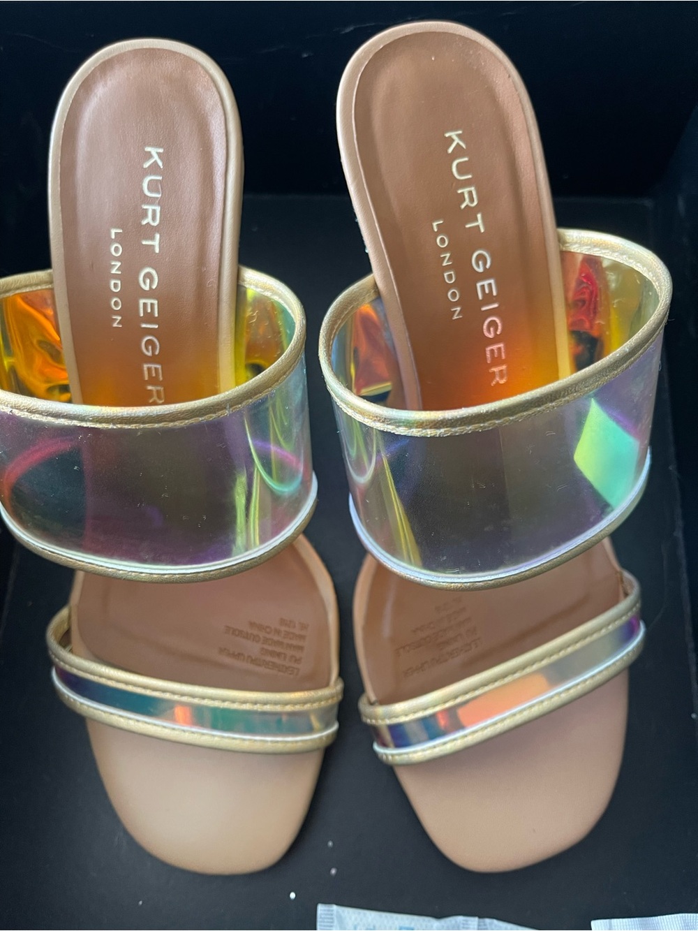 Kurt Geiger Iridescent Gold-Trim Slide Mules